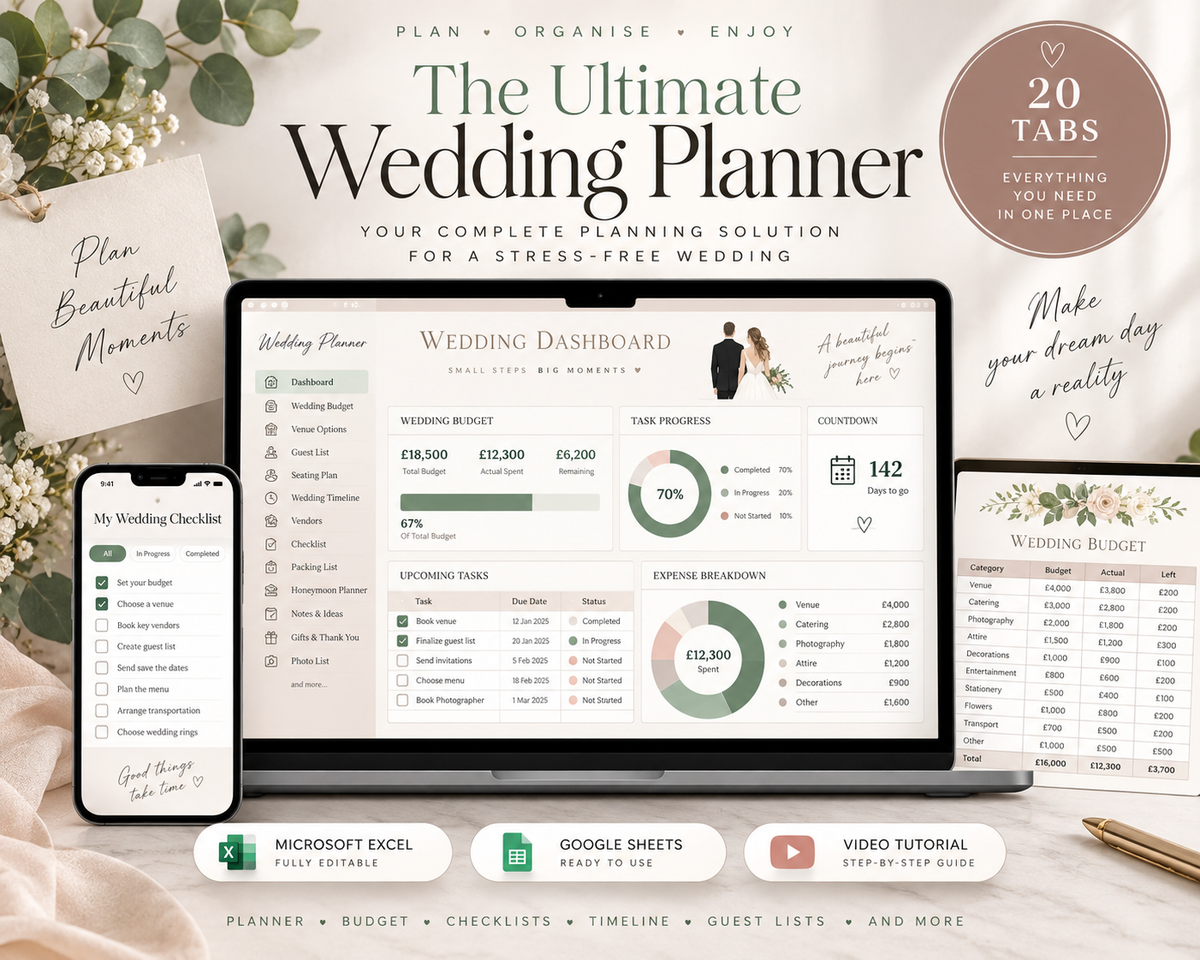 All-in-One Wedding Planner | Excel & Google Sheets